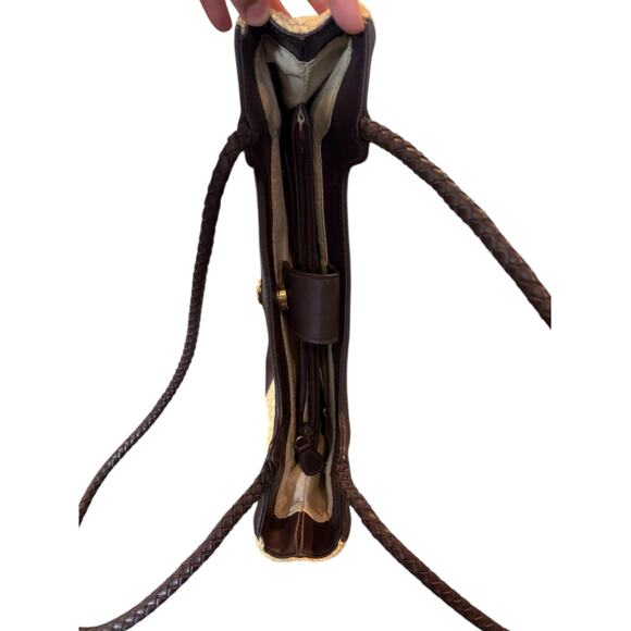 Etienne Aigner Straw Tote Bag Brown Leather Trim Shoulder Purse Preppy Coastal - Picture 6 of 12